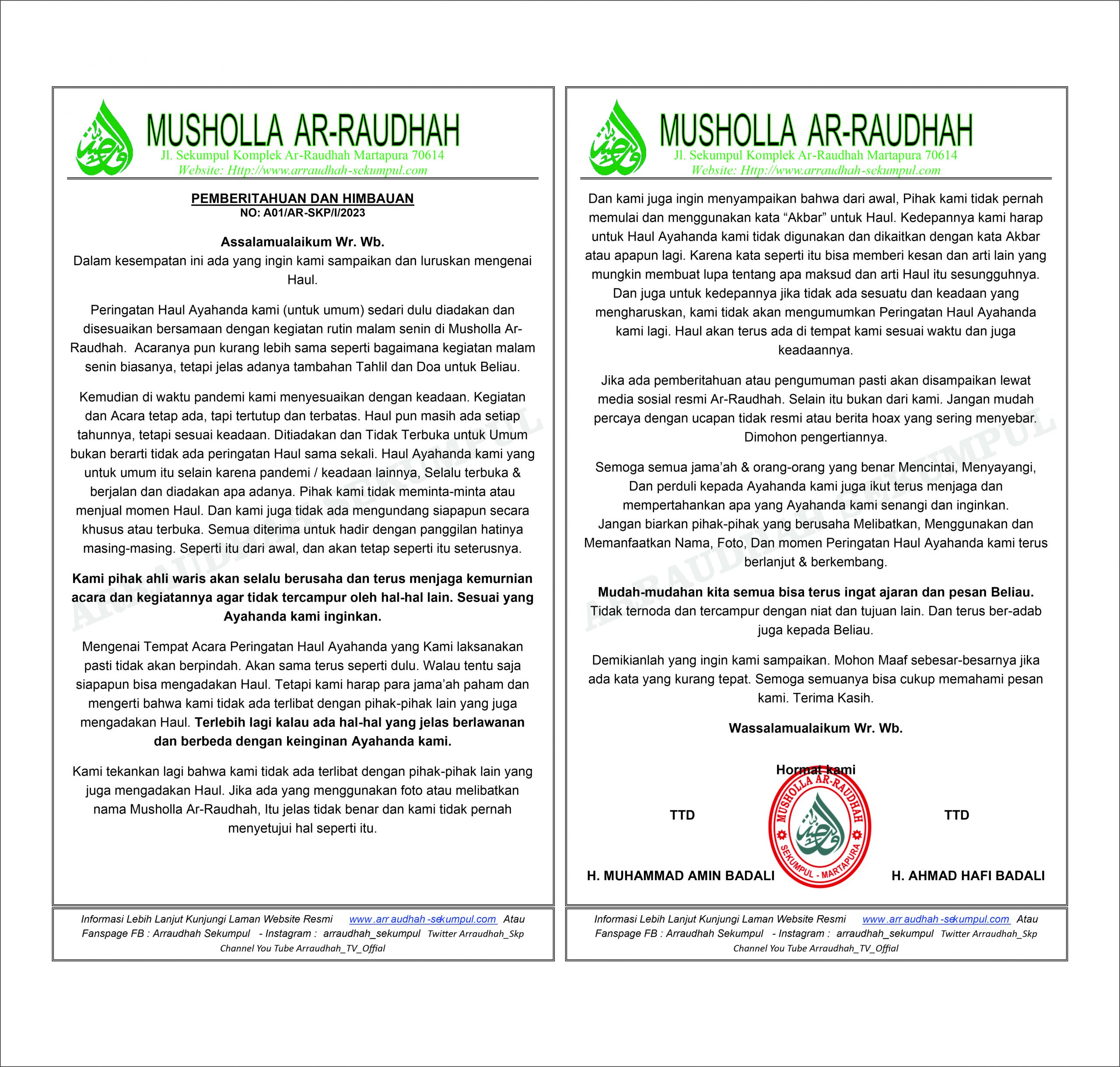 Pemberitahuan dan Himbauan